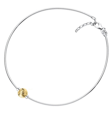 SS/14K yellow gold Cape Cod anklet - Swirl ball on Omega chain