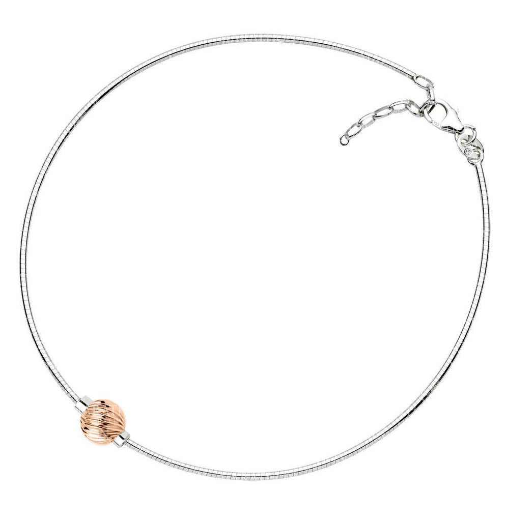 SS/14K rose gold Cape Cod anklet - Swirl ball on Omega chain