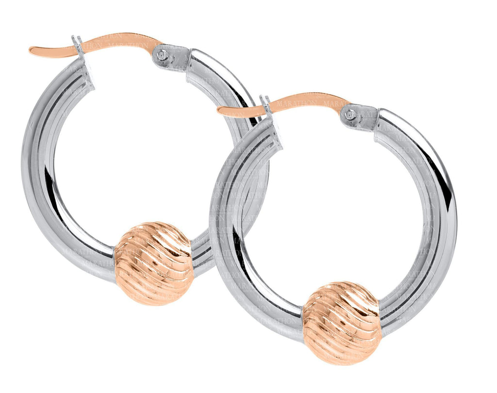 Cape Cod SS-14K rose gold swirl ball 20mm hoop earrings