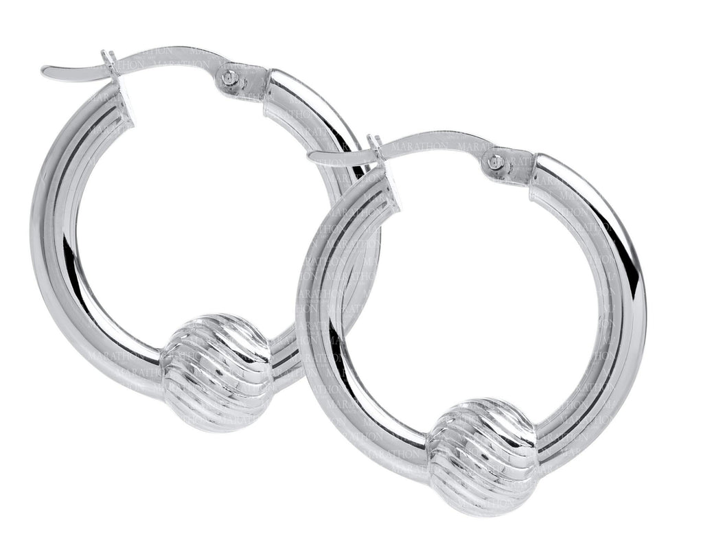 Cape Cod SS swirl ball 20mm hoop earrings