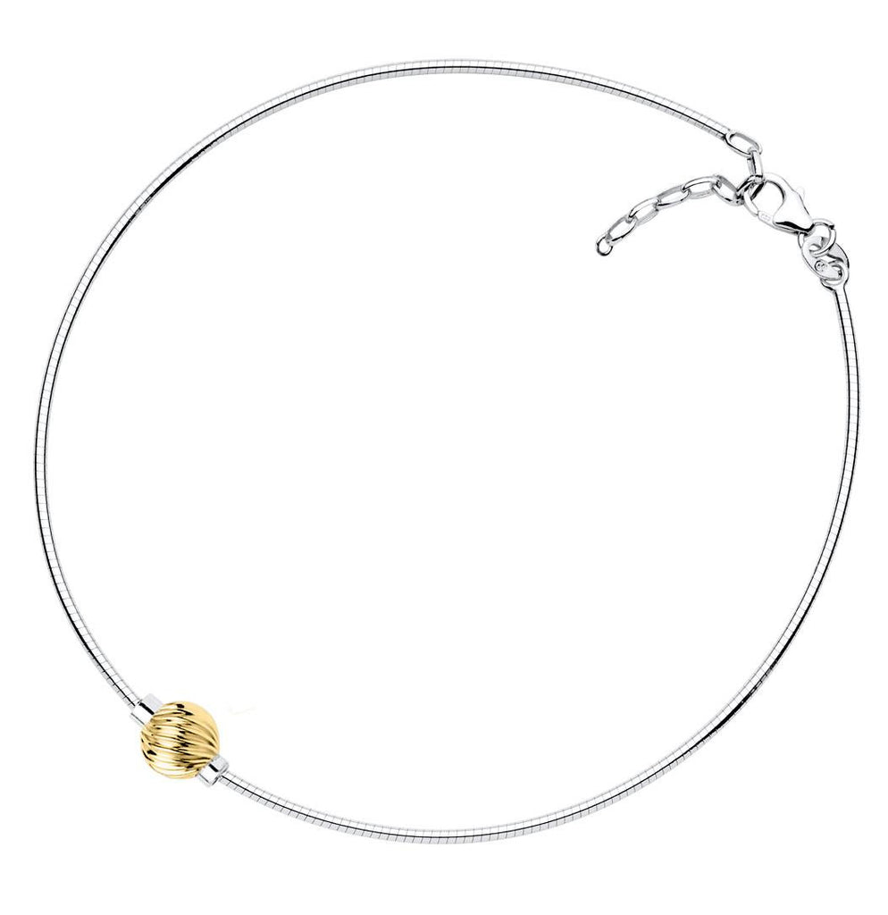 SS/14K yellow gold Cape Cod anklet - Swirl ball on Snake chain